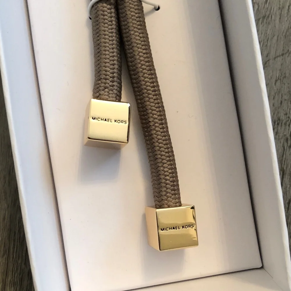Michael Kors Gold Tone & Birch Cord Bag Charm MK Cubes NWT & Box - Picture 6 of 14